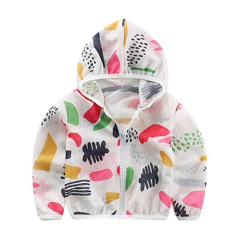 Kids Sun Protection Clothing Coat Unisex Cartoon Print UV Protection Quick Dry Thin Jacket with Hooded Zipper Baby Coat