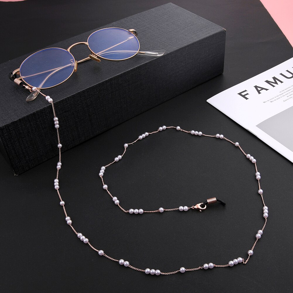 Skyrim Chic Pearl Beaded Glasses Chain Women Sunglasses Chains Lanyards Neck Strap Rope Reading Eyeglasses Cord: D-Rose Gold