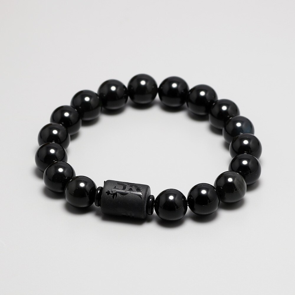 Véritable pierre naturelle noir obsidienne Bracelets pour hommes et femmes Dragon Phoenix Totem graver cristal Feng Shui bijoux