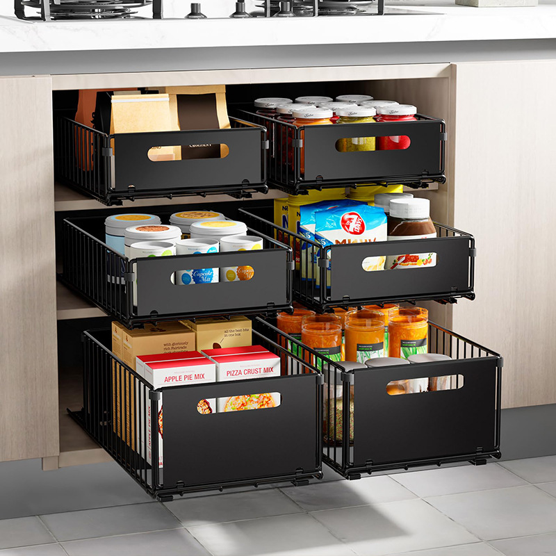 Cozinha pull out organizador para armários rack de armazenamento de especiarias sob pia organizador lanche pode cesta de armazenamento gavetas deslizantes