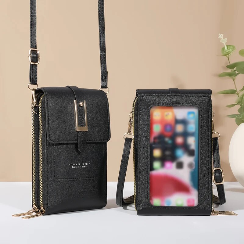 Touch Screen Mobile Phone Bag, Mini Flap Crossbody Bag, Faux Leather Purse, Vertical Wallet With Card Slots
