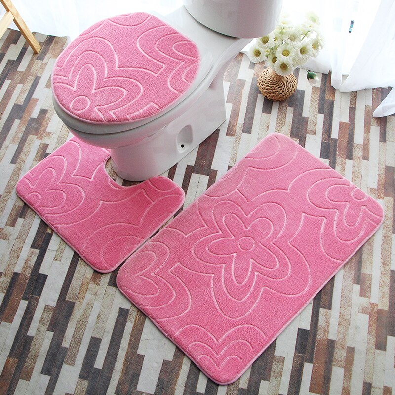 3PC Toilet Cover Seat Bathroom Accessories Set Rug Contour Mat Soft Toilet Lid Cover Plan Solid Color Bath Mats Home Decor