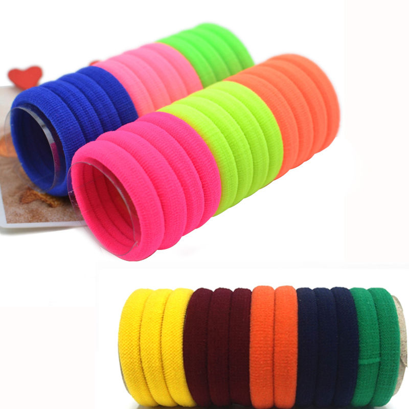 10Pcs Faixas de Cabelo Acessórios de Cabelo para As Mulheres Meninas Fluorescência Doces Gomas de Bandas De Borracha Elástica Elástico Preto Faixas de Cabelo Empate