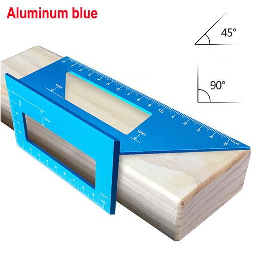Japansk aluminiumslegering træbearbejdning multifunktionel firkant 45 grader 90 grader gauge lineal plast vinkel vinkelmåler: Aluminiumblåt