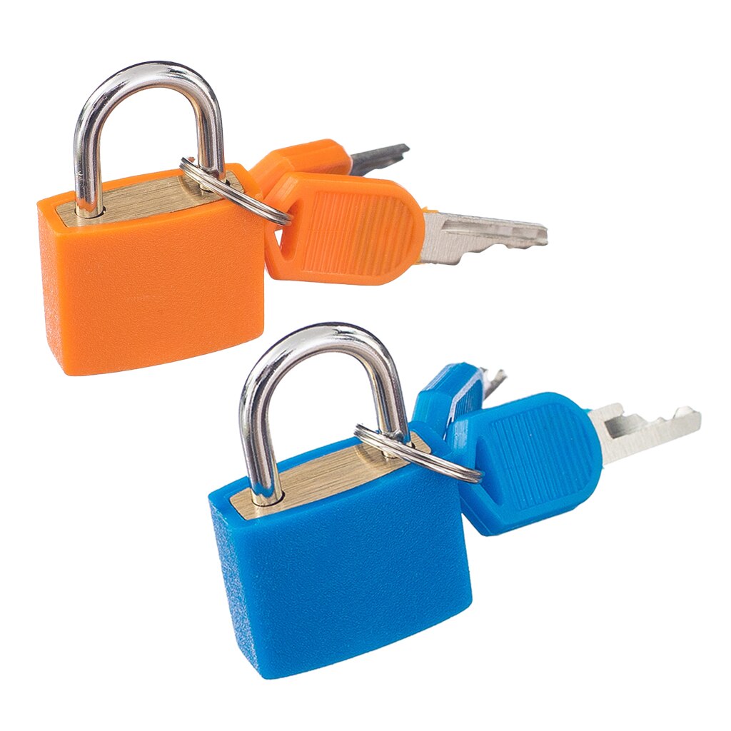 2 Kleine Hangslot Set Met Sleutels (2 Pairs) bagage Koffer Reistas Mini Lock Accessoire Kit Massief Messing Blauw &amp; Oranje
