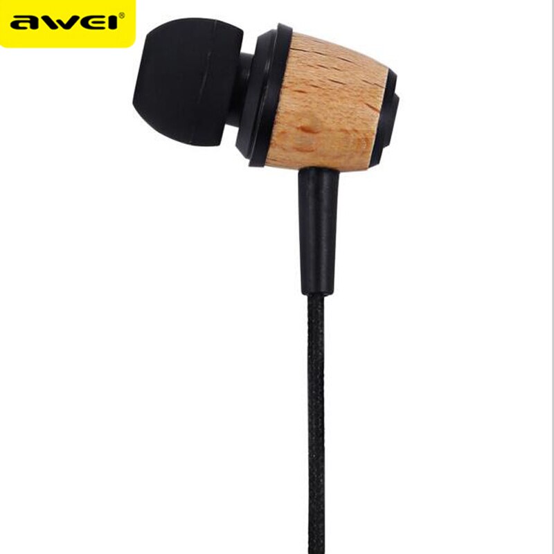 AWEI Q9 Bedrade Oortelefoon In Oor Fone de ouvido Houten Bass Oortelefoon Stereo Auriculares Audifonos Nylon Weave Draad Headset Kulakl k