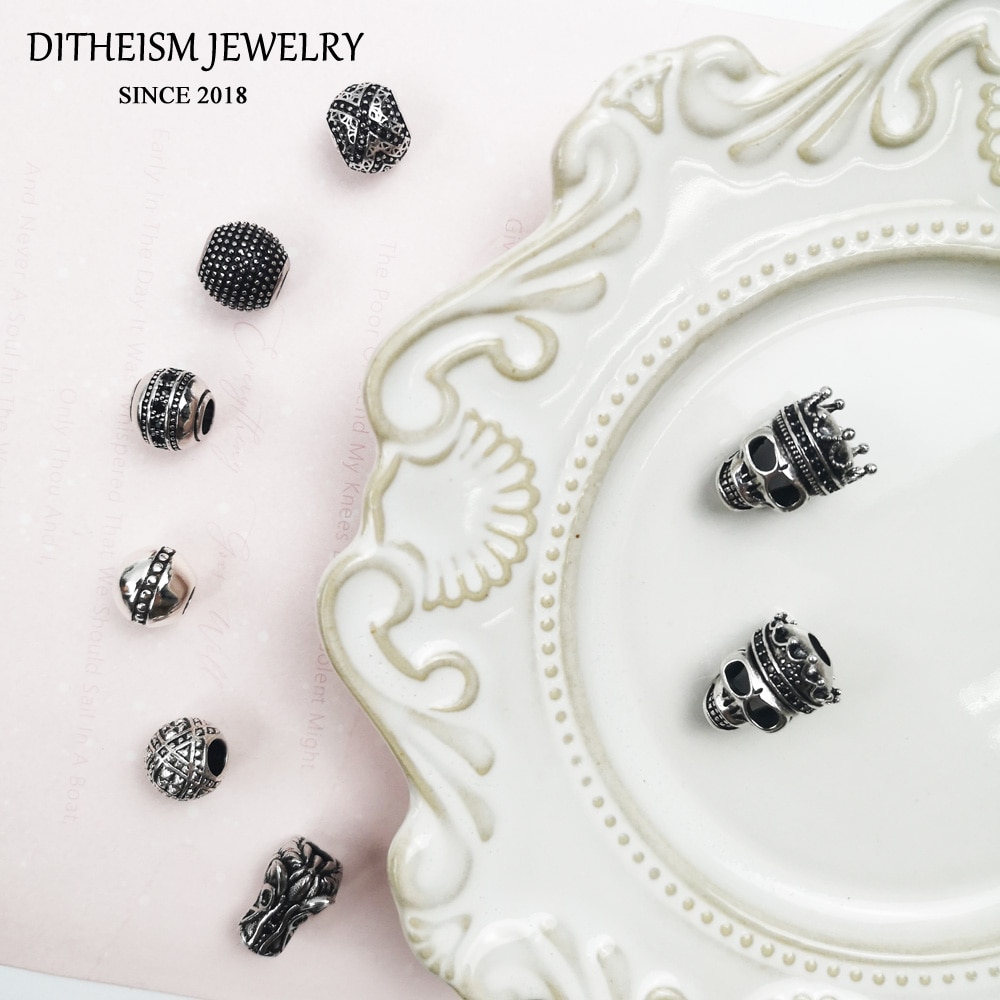 DIY Beads Skull King Bead 5mm Hole 925 Sterling Silver Jewelry Punk For Women Men Boy Fit Bracelets Necklace