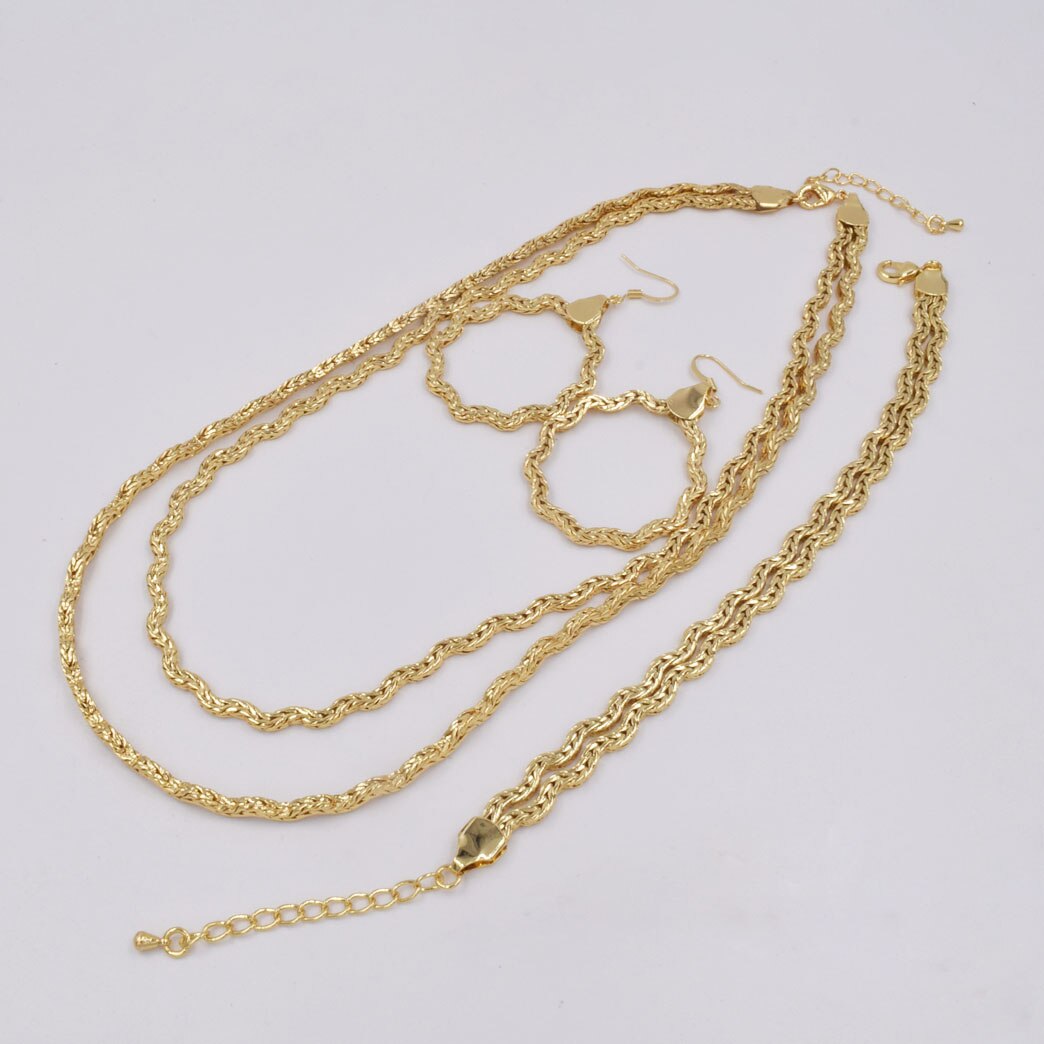 Dubai Italy 750 Gold color Jewelry BIG Set For Women african beads jeweLry necklace set earring