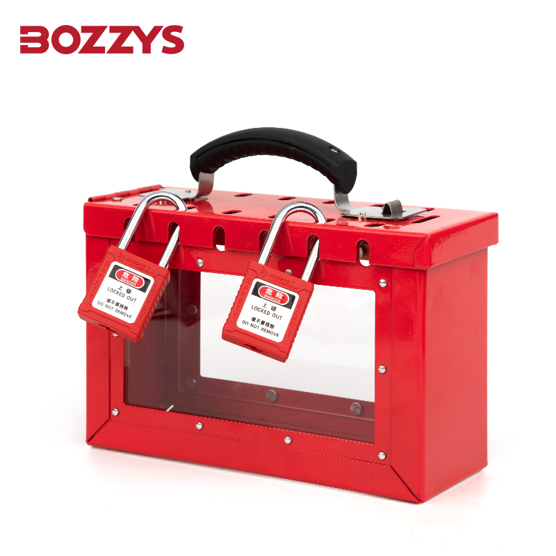 BOZZYS caja de bloqueo de grupo portátil, gabinete para gestión Visual con placa de acero recubierta de plástico y mango plegable