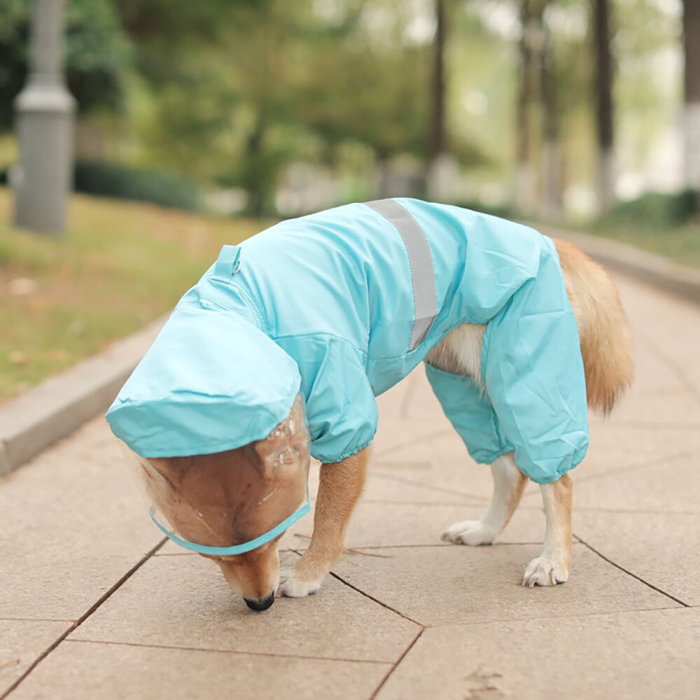 Blue Small Dogs Outdoor Raincoat Poncho Pet Dog Water-Proof Clothes with Hood Lightweight Rain Windproof Jacket Pet Supplies