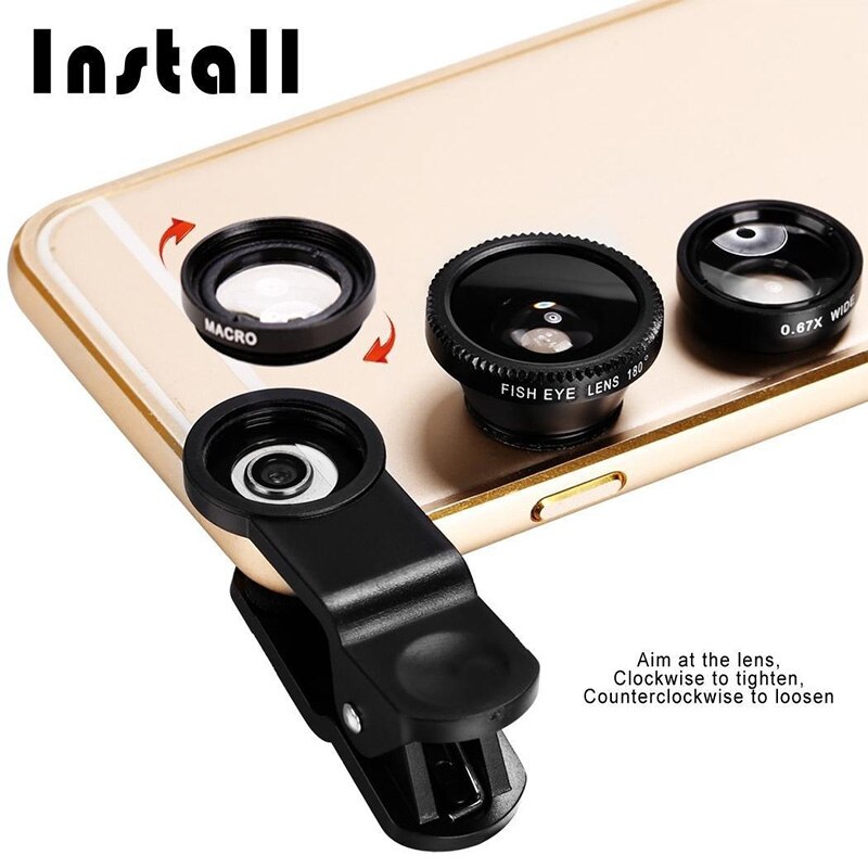 HD Fish Eye Lens 3 In 1 Mobile Phone Lenses Fish Eye +Wide Angle +Macro Camera Lens For Iphone 7 6s Plus 5 for Samsung