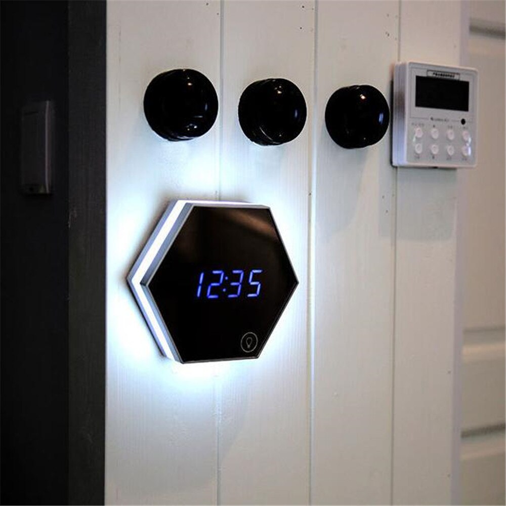 Multifunction LED Mirror wall clock watch clocks Digital Alarm Clock Night Light Mirrored Electronic Snooze Analog Table Clock