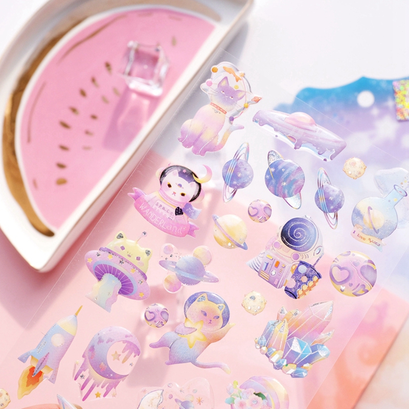 Cute Girls Style Epoxy Aesthetic Stickers Scrapbooking Material Junk Journal Photo Album Planner Diary Laptop Deco Sticker