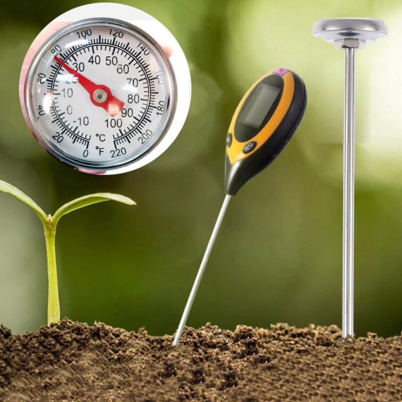 Stainless Steel Soil Thermometer Stem Read Dial Display 0-100 Degrees Celsius Range For Ground Compost Garden Supplies