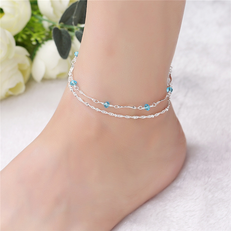 925 Silver Jewelry Foot Bracelet Bride Anklet For Women Girl Ankle Leg Jewelry Chain Charm Bracelet Summer Jewelry AB089