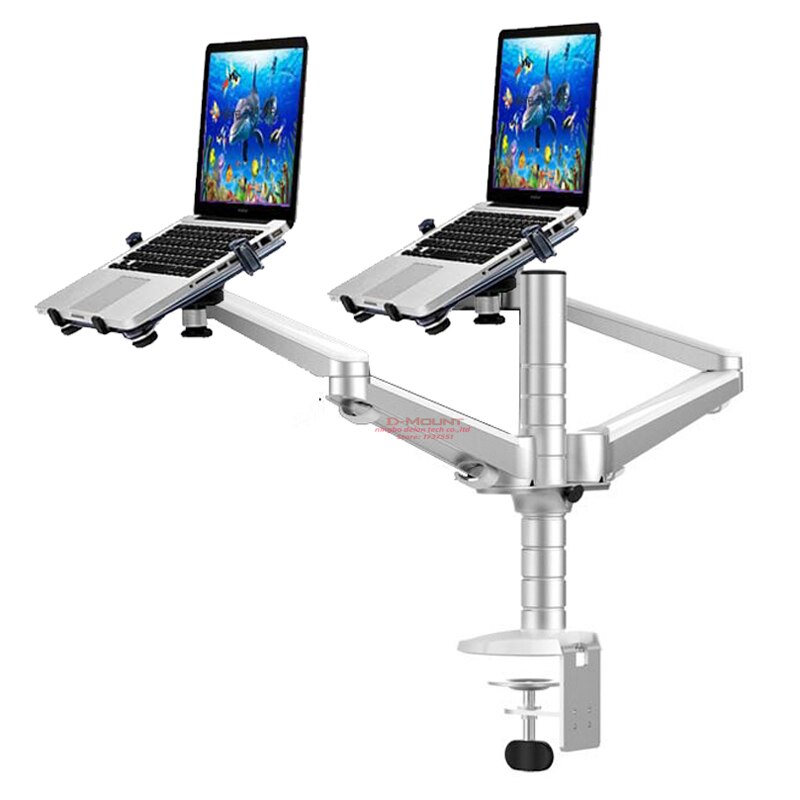OA-12X aluminum multifunctional dual arm two pad desk mount 10&quot;-15&quot; double laptop table holder stand bracket clamp base 65mm