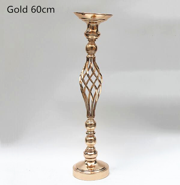 IMUWEN Hollow Gold/ Silver Metal Candle Holder Wedding Table Centerpiece Flower Vase Rack Home Hotel Road Lead Decor: Gold 60cm