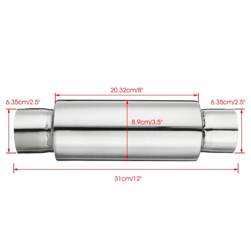 Car Exhaust Muffler 2.5 Inch Inlet Stainless Steel Universal Resonator 12 Inch Long Performance Muffler