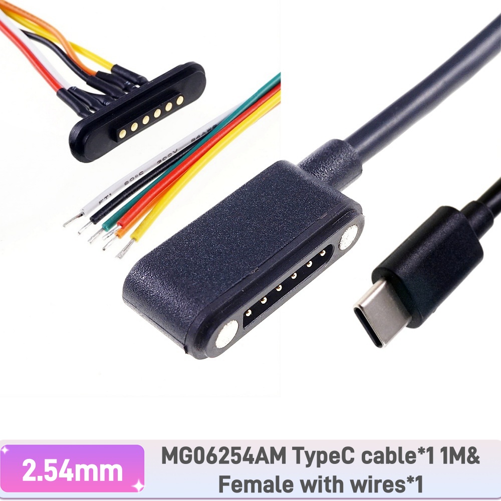 Magnetisk pogo-stift usb-c-kabel fjäderbelastad typ  c 2 4 6- positions hane hona 3a- kontakt ström dataöverföring