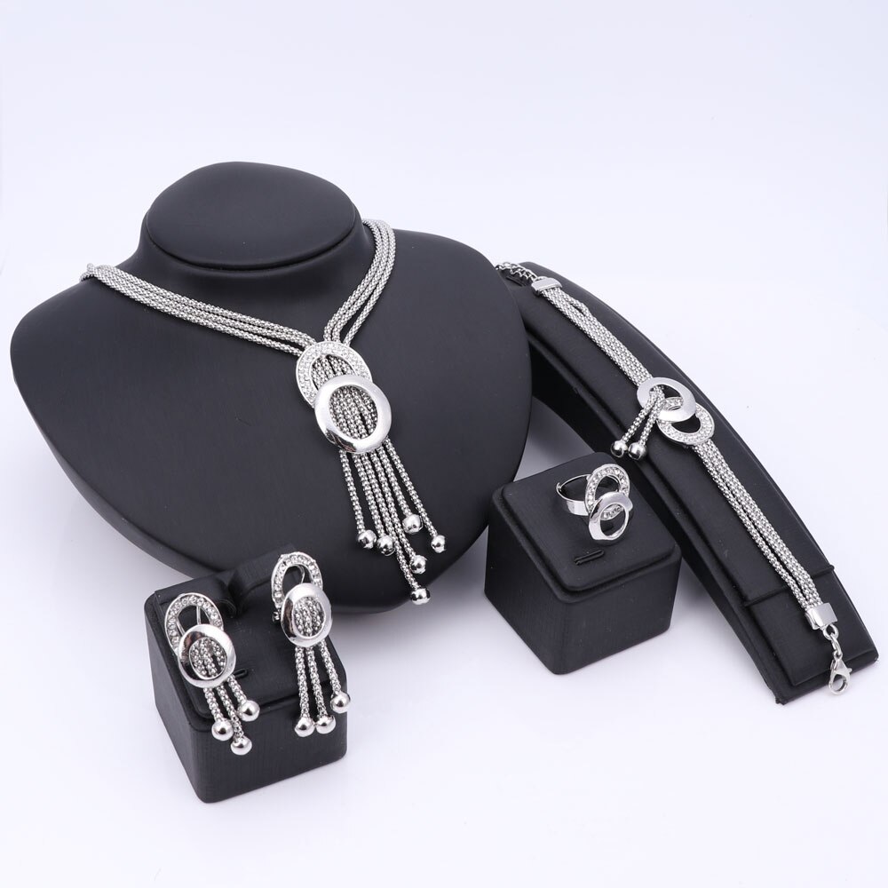 Afrikaanse sieraden sets dames bruiloft gouden kristal kwast ketting bruidsring armband oorbellen accessoires