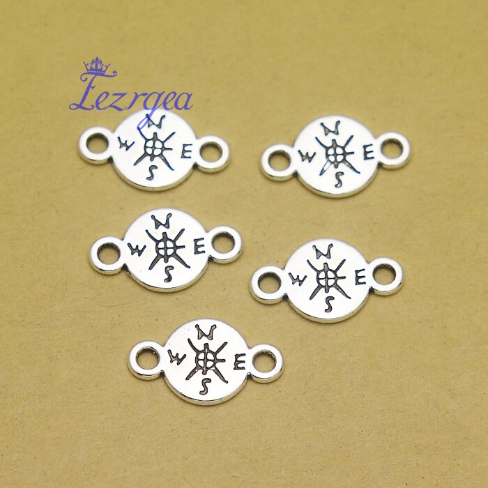 50 pz/lotto-16x9mm pendenti bussola argento antico placcato bussola connettore Charms forniture fai da te accessori gioielli