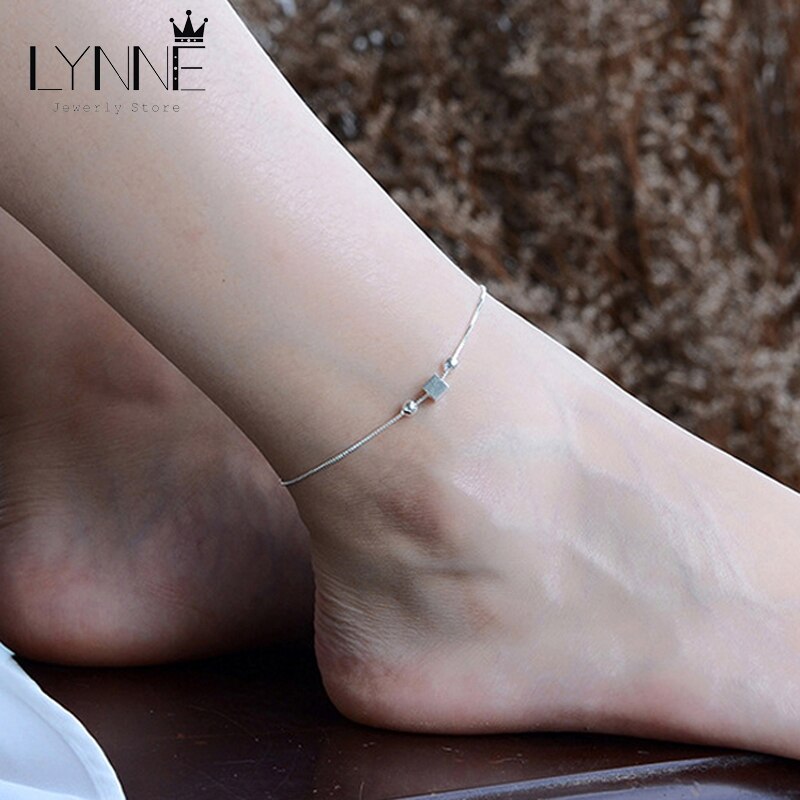 925 Sterling Zilveren Vierkante Hanger Voet Enkelbandje Armband Vrouwen &amp; Meisje Sieraden Enkelbanden Voor Mode Barefoot Sandalen Foot Chain