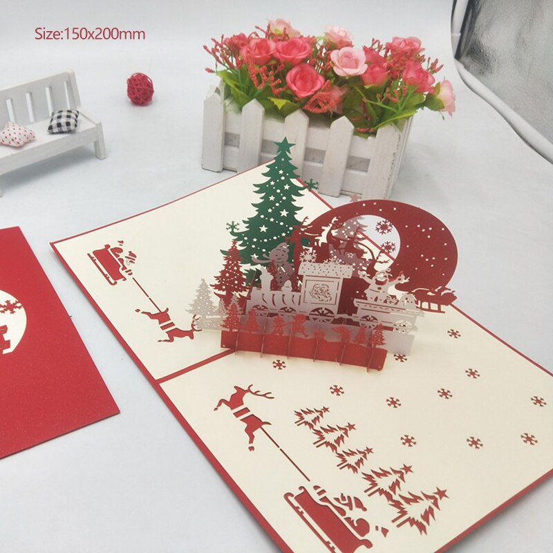Kerst Kaart 3D Pop Up Kaarten Vrolijk Kerstfeest Winter Wenskaarten Sneeuwvlok
