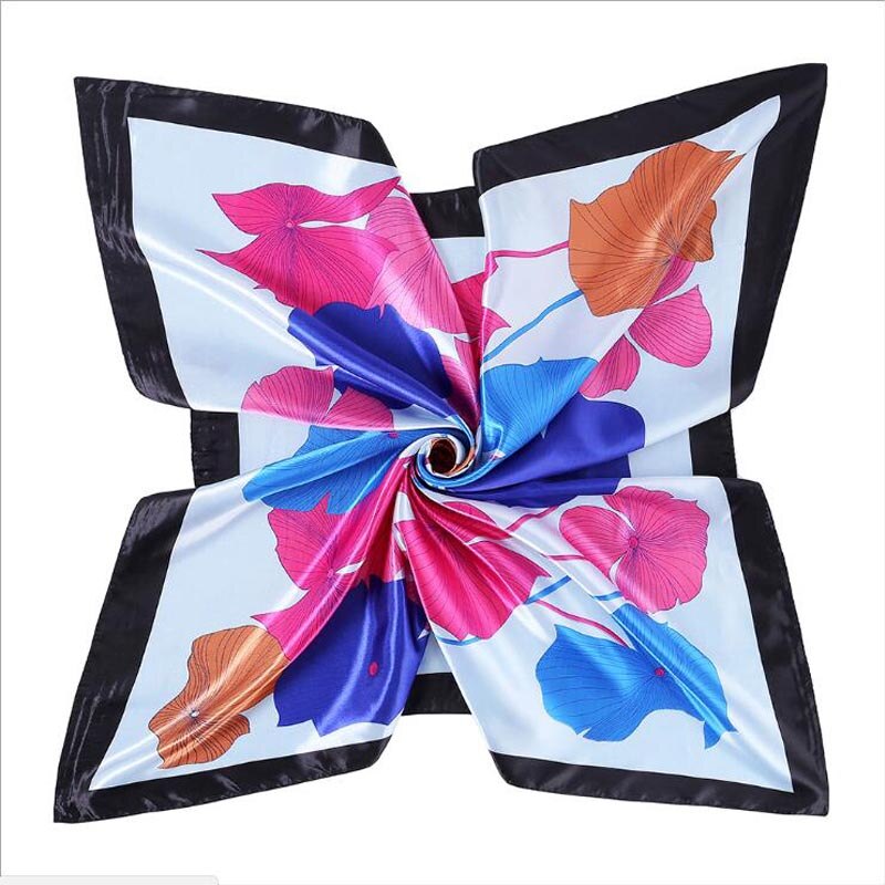 Vrouwen Vierkante Zijden Sjaals 90*90 Cm Dames Satijn Gedrukt Sjaal Herfst Winter Vrouwelijke Lotus leaf Sjaals