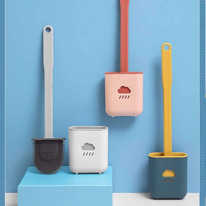 Cabezal plano de cepillo de silicona para inodoro, cepillo Flexible de cerdas suaves con soporte de secado rápido, accesorio de limpieza para huecos de baño