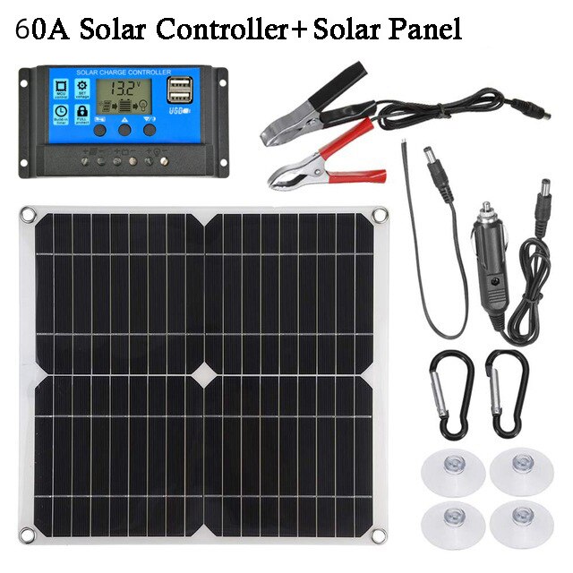 300w kit de painel solar completa dupla 18v usb 60a controlador gerador solar portátil para a energia móvel relógio telefone carregador bateria: 50W-60A Controller