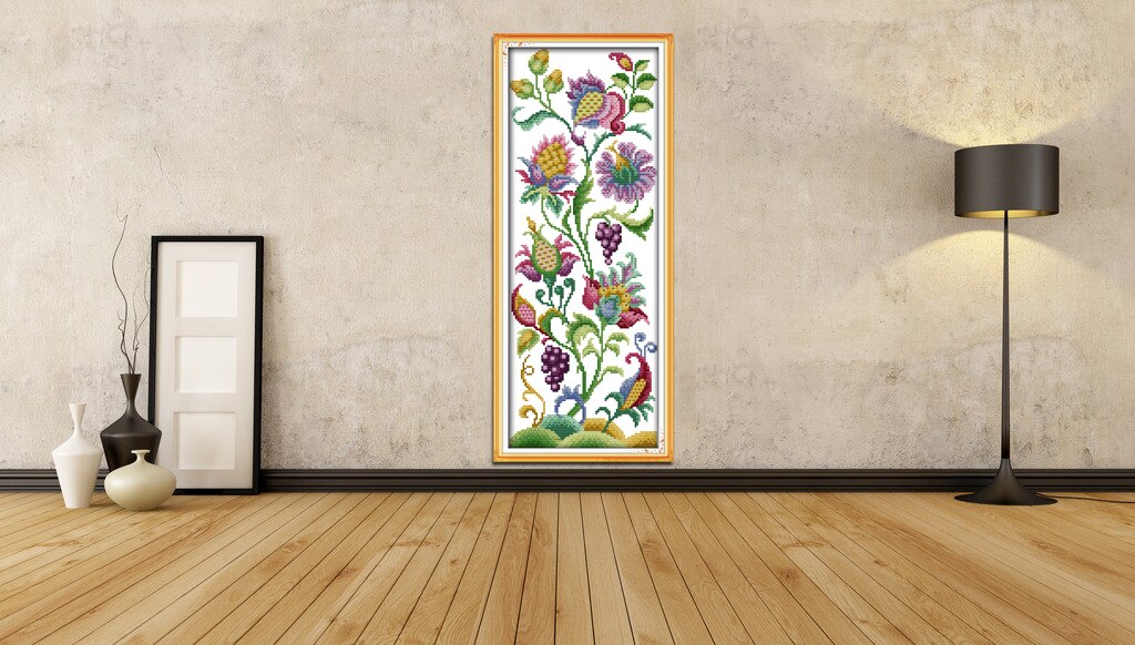 Joy sunday floral style Abstract flowers long cross stitch craft stamped canvas for beginners