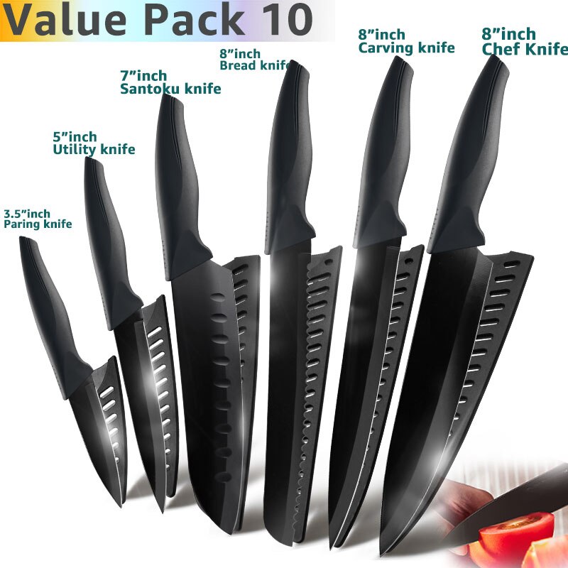 Küche Messer 3,5 5 7 8 zoll 1-6 einstellen Koch Edelstahl Nicht Stock Klinge X50CrMov15 Brot Schneidemaschine Dienstprogramm Santoku Messer: Wert Pack 10