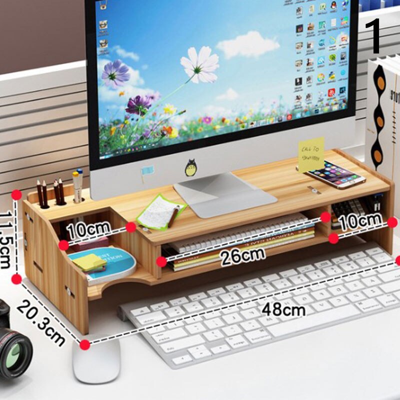 Multi-function Desktop Monitor Stand Computer Screen Riser Wood Shelf Plinth: N1