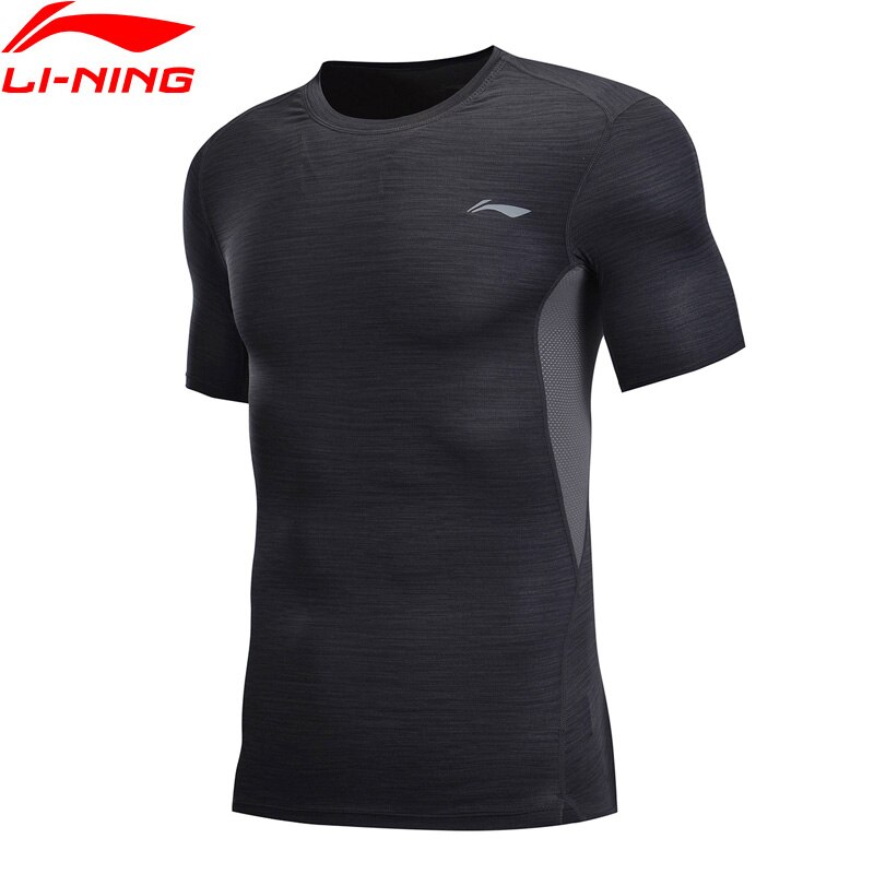 Li-ning mænd trænings t-shirt lag slim fit hurtigtørrende åndbart for komfort sports t-shirt toppe audn 015 cjfm 18