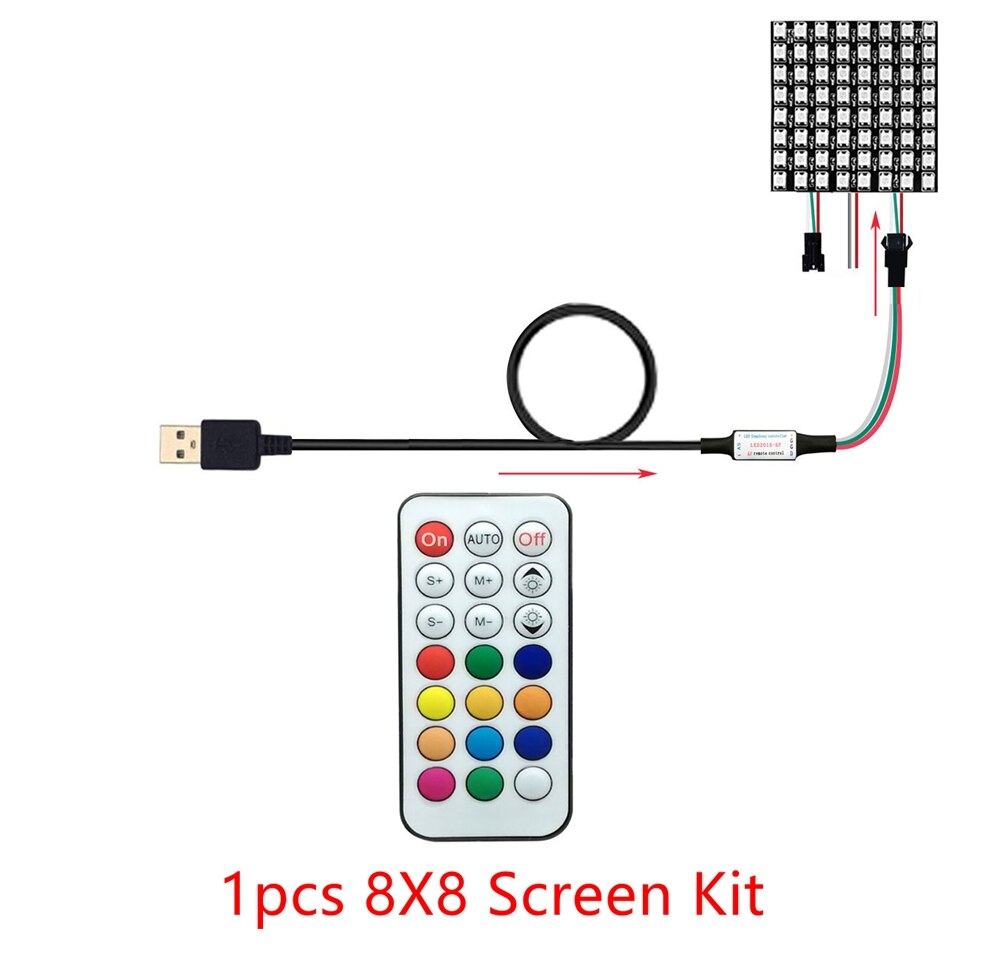 WS2812b 8x32 16x16 8x8 WS2812 Led Pixel Module 21 Keys USB Small Screen Kit Individually Addressable Lamp Beads: 1pcs 8X8 Kit