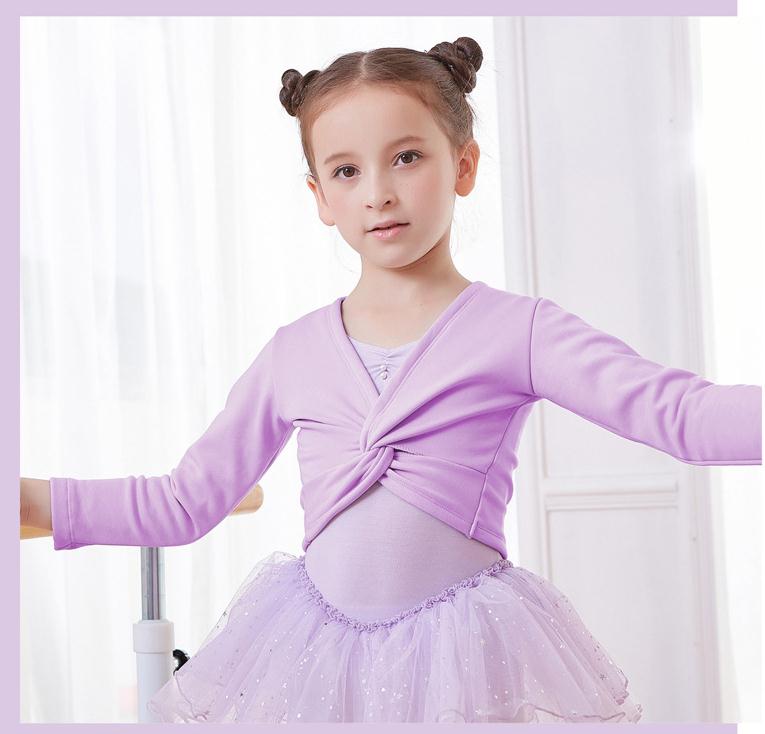 Tyttöjen klassinen paksu baletti pitkähihainen kääre toppi lasten tanssi ballerina edessä twist fleece lämmin vaate pinkki sininen: Violetti / 16(150-160cm korkeutta)