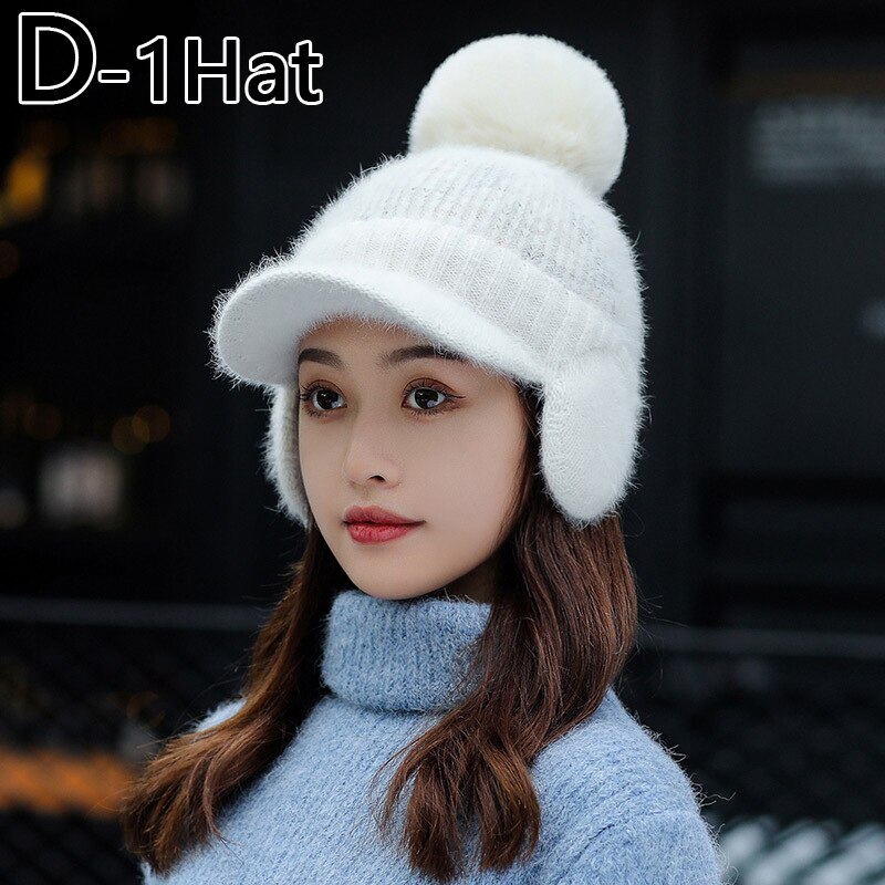 Bonnet Skullies tricoté pour femme, bonnet épais et , couvre-chef de unisexe, ensemble d'équitation en plein air, hiver: D