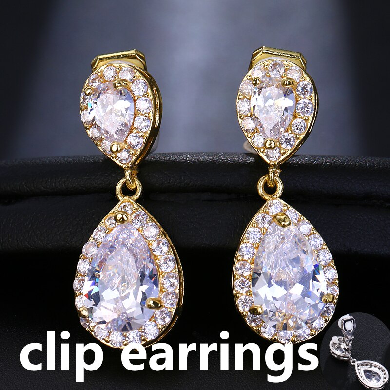 Leaf Zircon Clips Earrings for Women Silver Color Water Clip Earings Long Crystal Wedding Ear Cuff Jewelry: Clips Gold E721