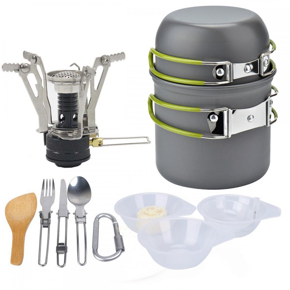 Juego de cocina de aluminio, Kit de utensilios de cocina para acampada, hervidor de agua para exterior, olla para exteriores, para viajes, senderismo, Picnic, vajilla, equipamiento
