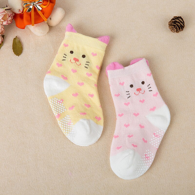 2 Pairs Newborm Baby Socken Baumwolle Imitieren Hand genäht Kopf Silikon Anti-skid Kleidung Zubehör Cartoon Socke Jungen mädchen: 5 / S 1-3Years