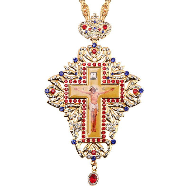 Gold Pectoral Cross russian greece crucifix religious necklace icon Byzantine Art and Orthodox Tradition holy cross priests: XL1258