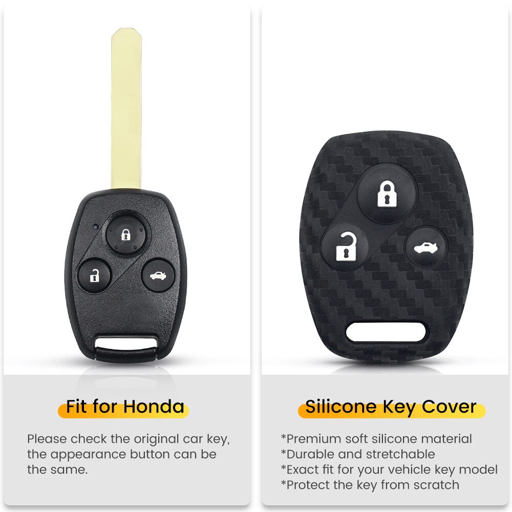 KEYYOU-funda de silicona para llave de coche, accesorio de 3 botones para HONDA Accord Civic CRV Pilot, de fibra de carbono, compatible con 2007, , , , , ,