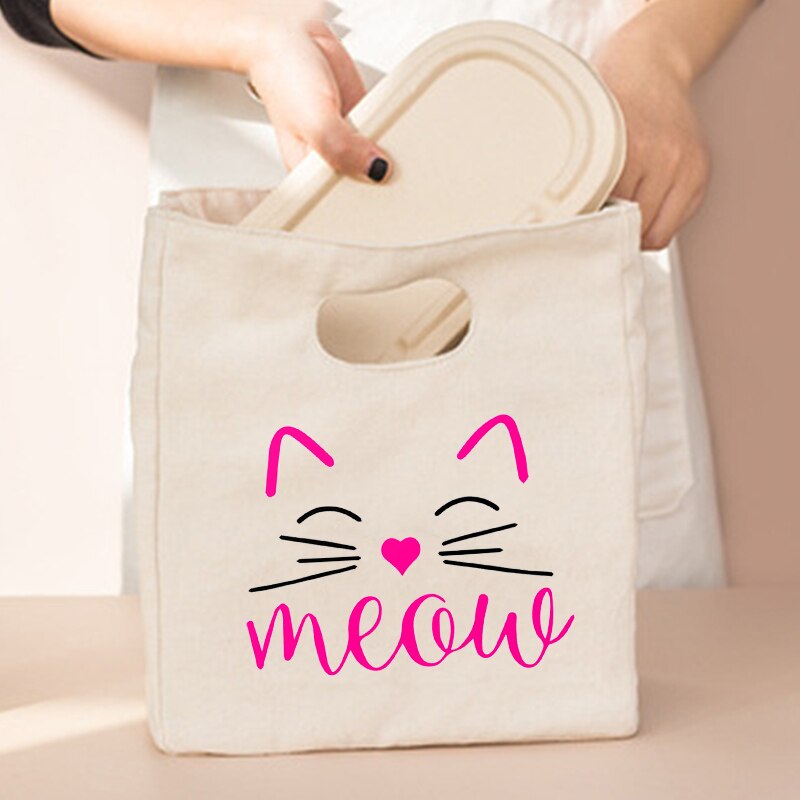 Borsa da pranzo portatile con stampa gatto carino nuova borsa termica termica Tote Cooler borsa Bento Pouch contenitore per la cena borsa per alimenti per la scuola: Q00152-TBBG-C