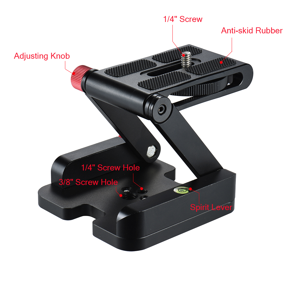 Andoer Z vormige Quick Release Plaat Opvouwbare Camera Desktop Houder Tilt Hoofd voor Canon Nikon Sony Pentax DSLR Video Slider