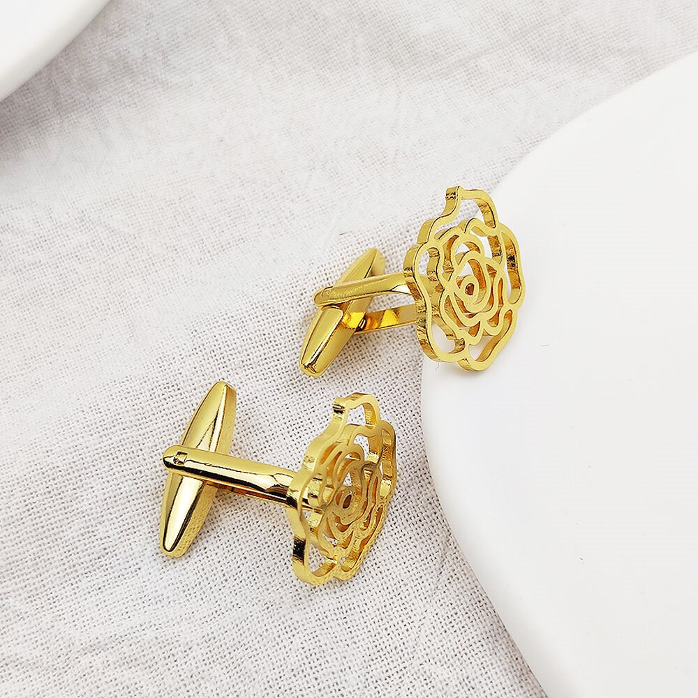 1 Paar Goud Kleur Rose Bloem Manchetknopen Voor Vrouwen Personaliseren Hollow Franse Overhemd Manchetten Mens Pak Accessoires: Titanium Plated