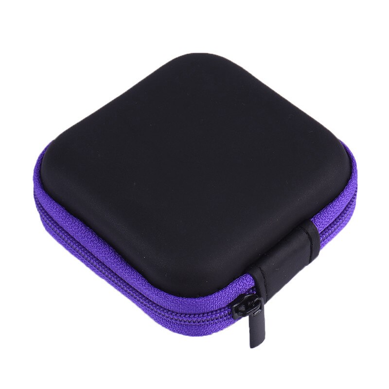 4 cores caso portátil para fones de ouvido caso mini com zíper quadrado armazenamento saco rígido caixa de fone de ouvido para caso sd tf cartões: Purple