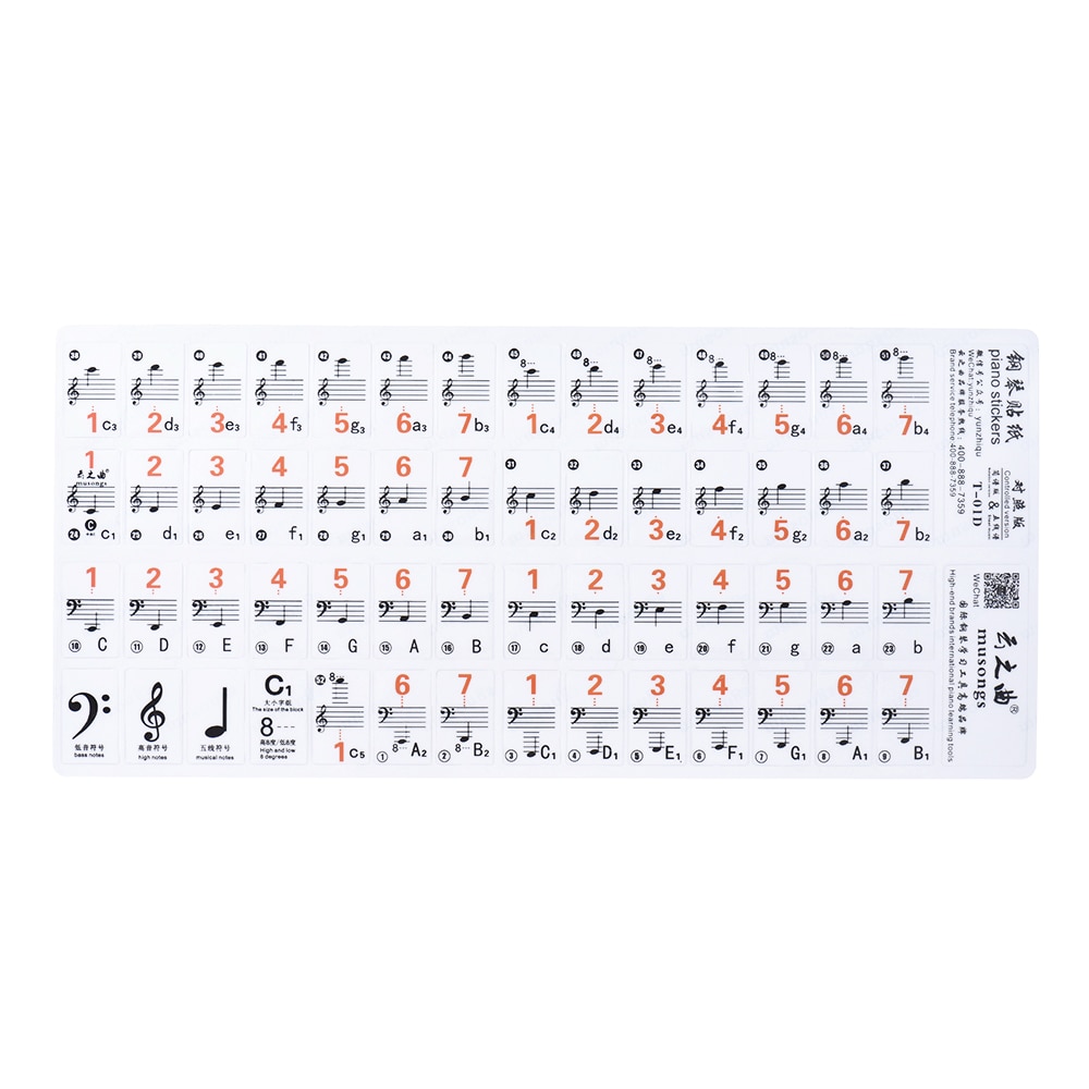 Genomskinlig 37 49 61 elektronisk klaviatur 88 tangenter piano stavnot klistermärke notationsversion & noter för vita tangenter