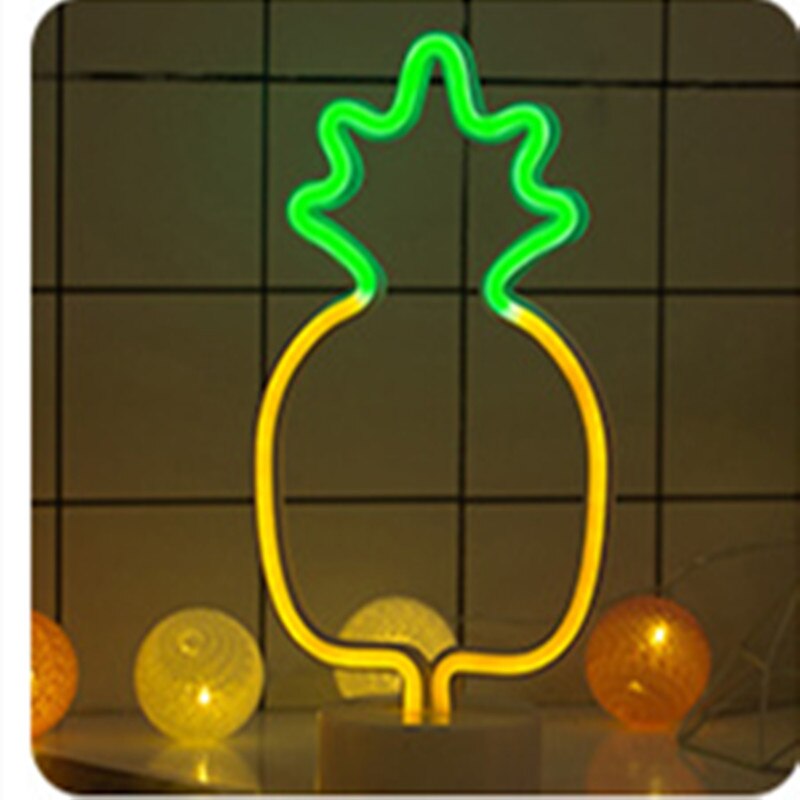 Neon led lys skilt 8 modus julefest hjemmedekorasjon soverom natt lys bordlampe flamingo måne enhjørning tre: Ananas