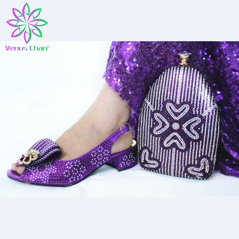 Shoes and Bag Set African Sets Red Color African Shoe and Bag Set for Party In Women Nigerian Shoes and Bag Set with Rhinestone