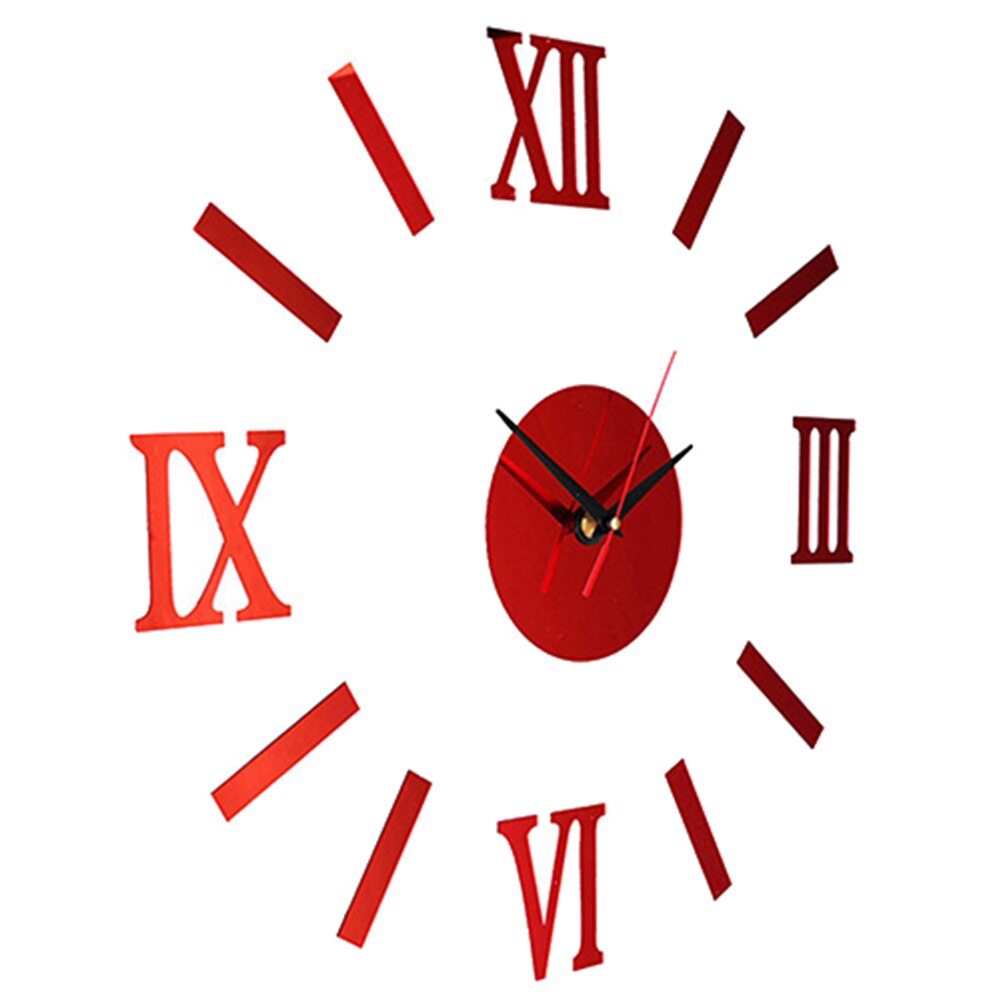 DIY 3D Analog Wall Hanging Clock Sticker Living Room Office Decal Decoration Decorative For Home Office Decor: Red